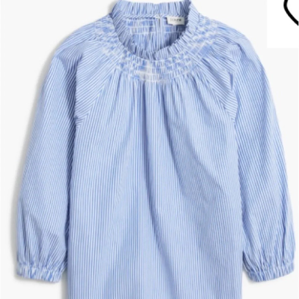 NWT J. Crew Factory Smock Neck Striped Shirt XS Blue and White #0492 Flaw